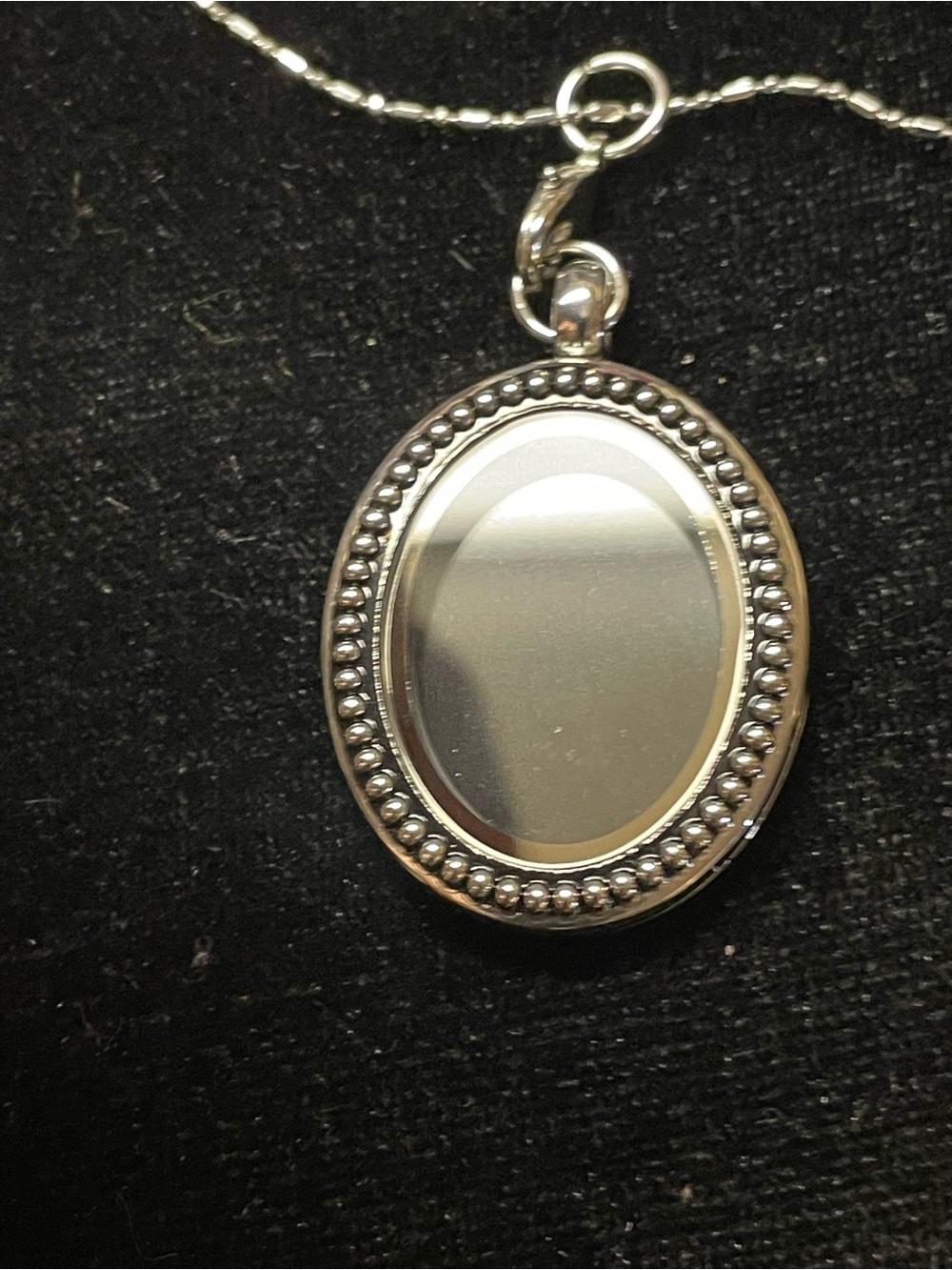 Silver Oval Beaded Locket Necklace - Women Jewelry